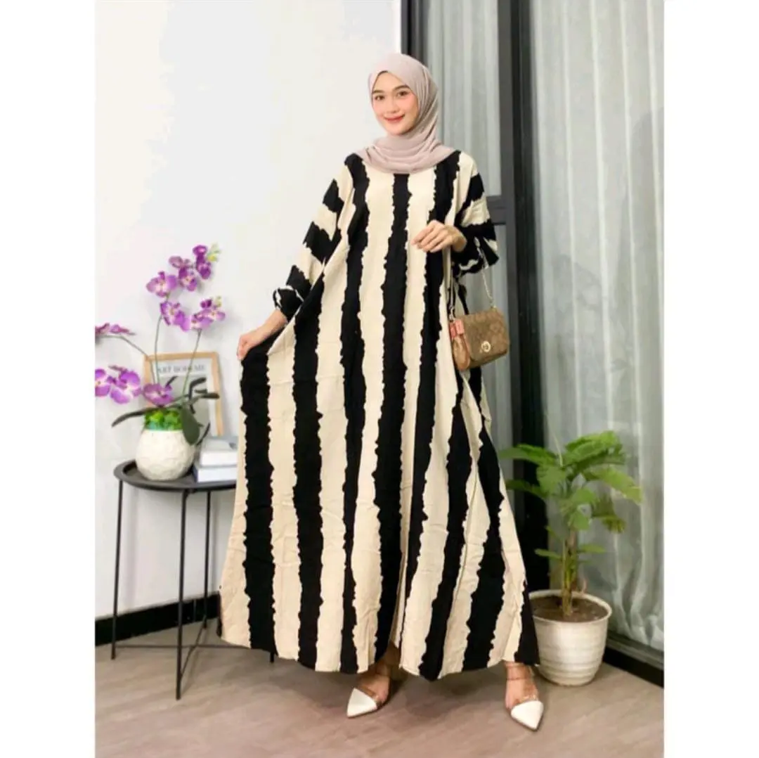 Gamis Kaftan Rayon Jumbo Premium Motif Salur Ld180 Cm Adem