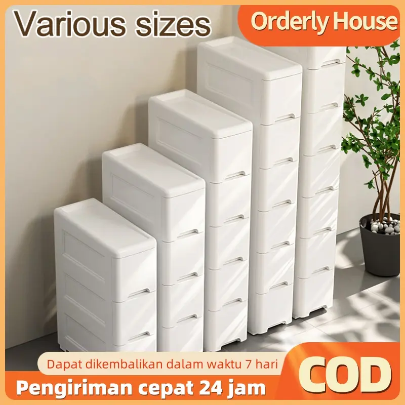 [COD 24h shipping]Lemari laci lebar 15/25 cm lemari sandwich laci ultra-tipis lemari putih dengan roda lemari pakaian hemat ruang 5/6/7 lapis izin penyimpanan dapur lemari laci plastik lemari kamar mandi lemari penyimpanan yang dapat dilepas Furniture