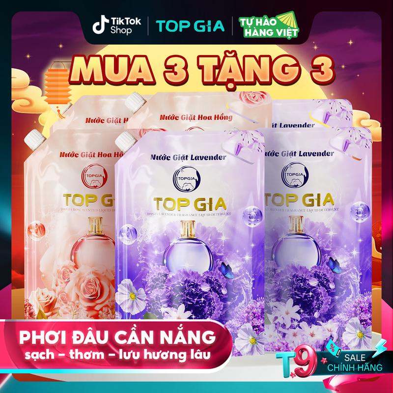 [MUA 3 TẶNG 3] - Combo 3 Túi Nước giặt xả TopGia hương Lavender Tặng 3 Túi Nước Giặt Xả Hoa Hồng - Nước giặt xả quần áo làm sạch, ngừa khuẩn, làm mềm vải và lưu hương dài lâu (1L) nuoc giat nth [SẢN XUẤT TẠI VIỆT NAM]