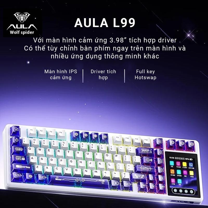 [AULA L99] Bàn phím cơ AULA L99 - Màn hình cảm ứng lớn IPS 3.98" - 3 Mode kết nối - Mạch xuôi Full Key Hotswap - LED RGB Pin 8000 mAH - Bảo hành 12 Tháng