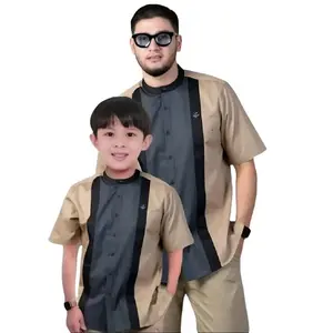 New Arrival Baju Koko kombinasi Couple Ayah dan Anak Lengan Pendek Terbaru 2026 Bahan Katun Signature Import Dewasa Pria Muslim Kurta hitam Panjang Putih Koko Diamon