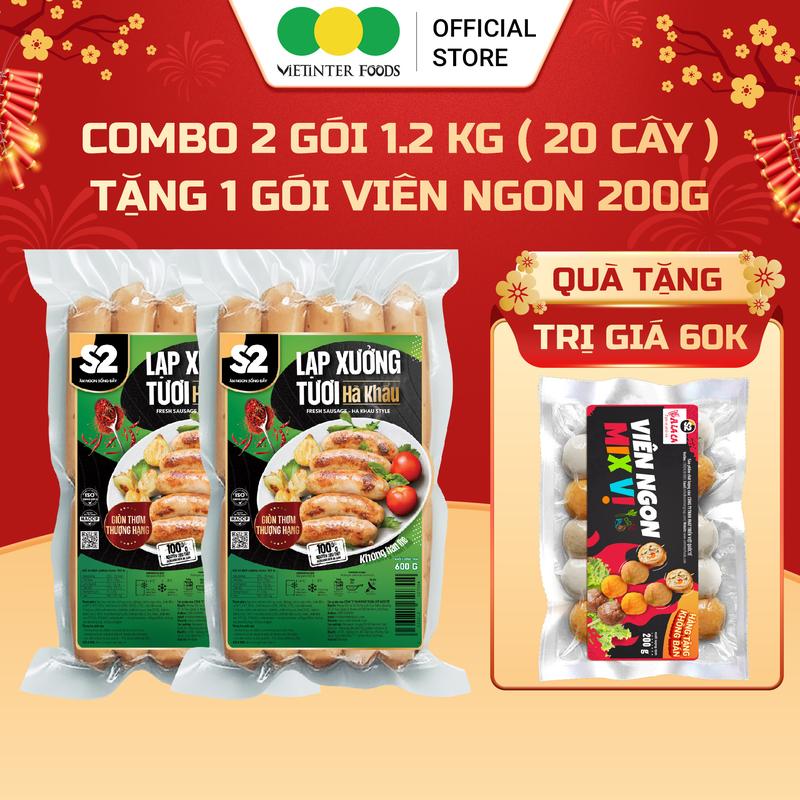   Mua 2 tặng 1  Combo 2 Gói Lạp Xưởng Tươi Hà Khẩu S2 Vietinter Foods 1.2KG  Gói 600g  