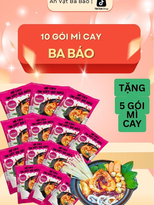 [ LIVESTREAM ] Combo 10 Gói Mì Cay Ba Báo cốt pha sẵn , nấu tại nhà hương vị tại quán ( 1 gói gồm mì và súp ) Tặng 5 Gói Mì Cay  và 10 gói Ớt Cay Cấp ĐỘ