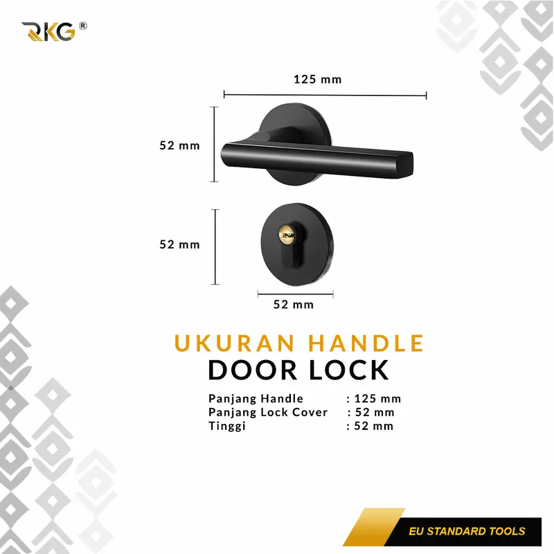KP-04 Kunci Pintu Pisah Elegant Black Flat Handle Split Door Lock Set 3