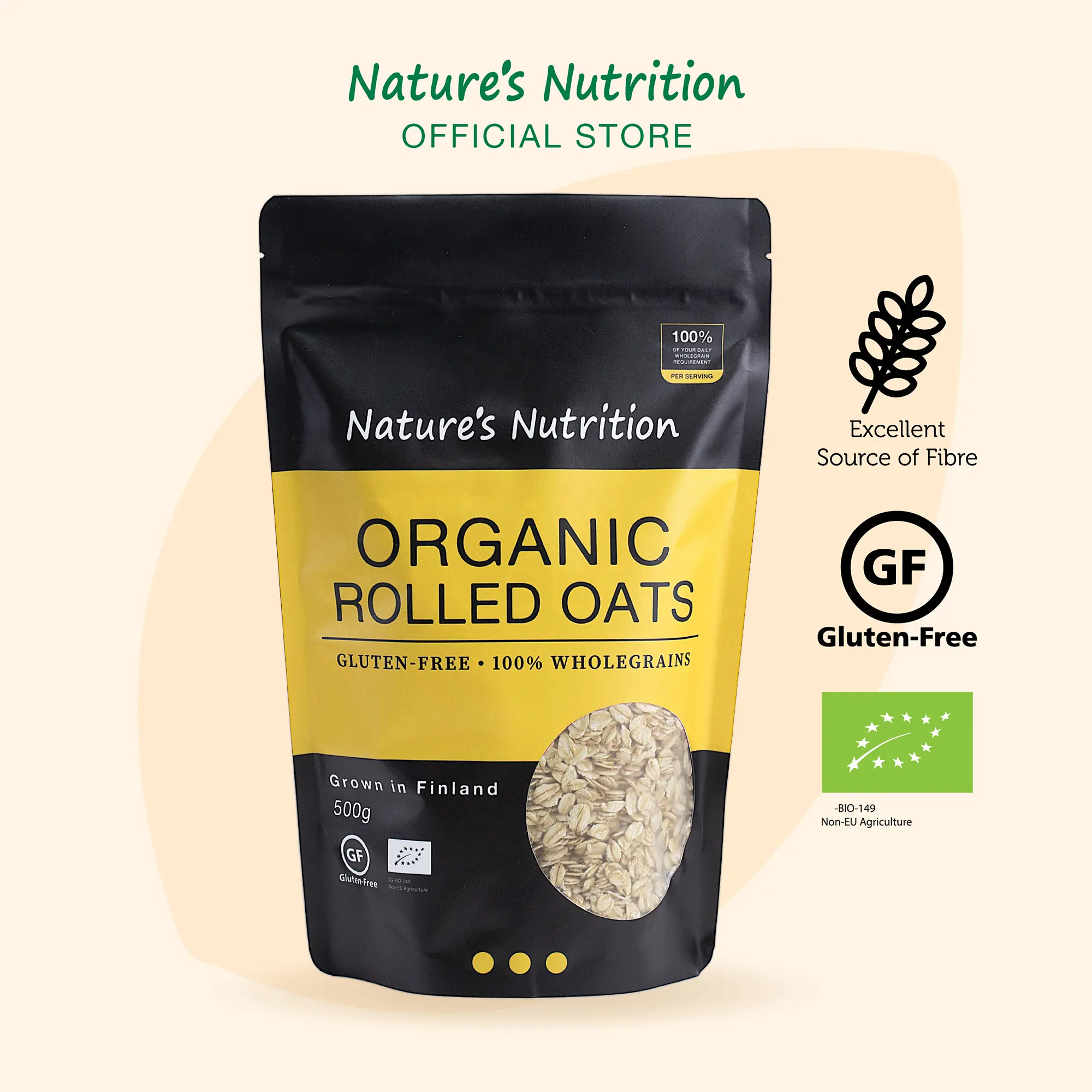 Nature's Nutrition Organic Rolled Oats 500g - 100% wholegrains/gluten-free