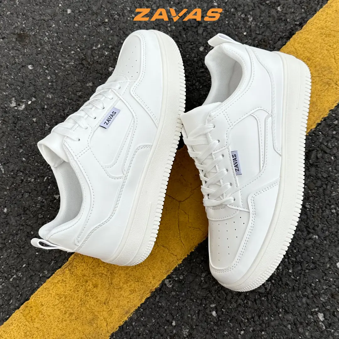 Giày thể thao nam sneaker trắng ZAVAS bằng da thời trang đế cao 4cm form giày gọn gàng dễ mặc đồ đi êm chân - S423 Shoes