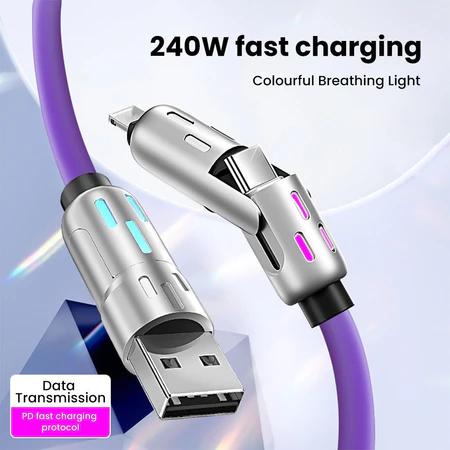 Cáp dữ liệu, Chức năng 4 trong 1, Sạc siêu nhanh, USB Type C, Chất liệu silicon lỏng, Hợp kim nhôm, Công suất 240W 1