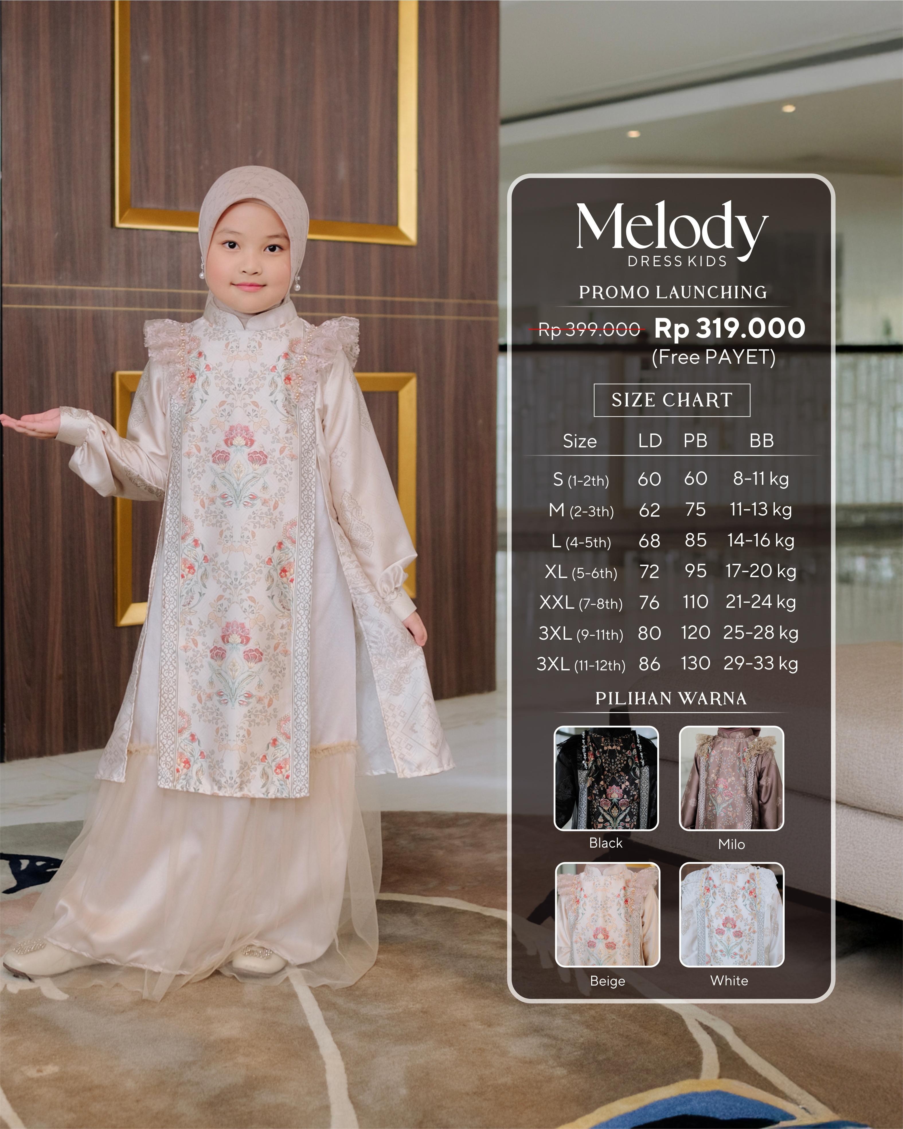 Melody Gamis Anak Payet Umur 1-11 Tahun Couple Sarimbit Keluarga Muslim