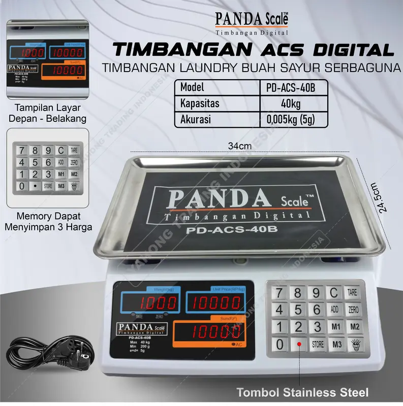 Timbangan 40kg Timbangan Digital Buah Laundry Ikan Ayam Daging Meja ACS 40 kg 40B PANDA SCALE 0