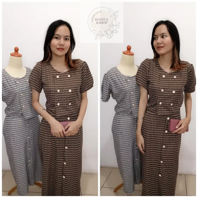 JUMBO (XXL) Jiwon Premium Korean Style Set Atasan dan Rok untuk Dewasa dan Remaja - Formal Casual Crop Pendek 5