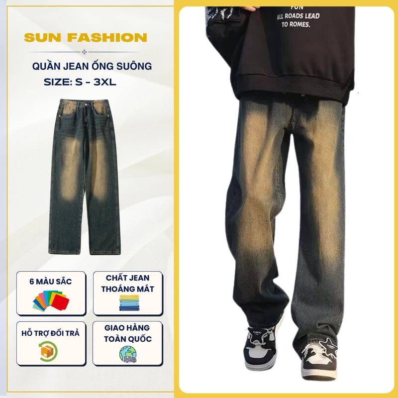 Quần jean ống suông nam nữ SUN V03 XANH DƠ cạp cao che khuyết điểm, dễ dàng phối đồ Pants
