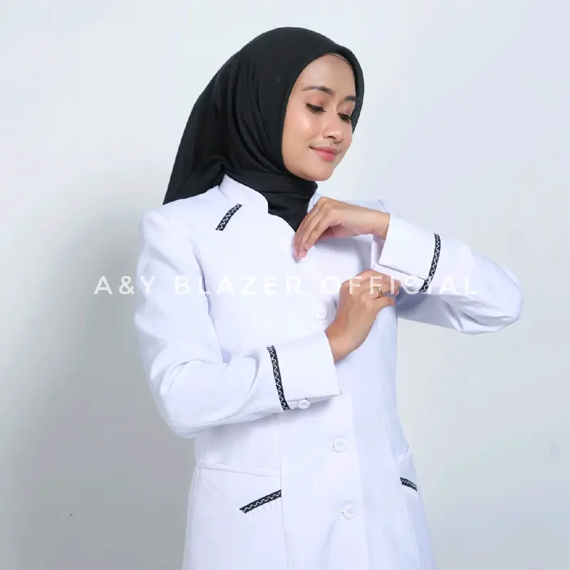 [05] A&Y Blazer Baju Seragam PDH Guru / PNS Wanita Warna PUTIH LIST HITAM | Seragam Kerja Dinas PDH PUTIH HITAM Wanita terbaru pdh  putih pppk 5