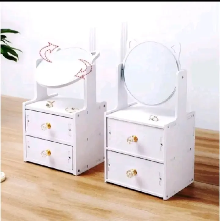 Tempat Kosmetik 2 Susun dengan Cermin - Model Terbaru untuk Penyimpanan Kosmetik yang Efisien 2