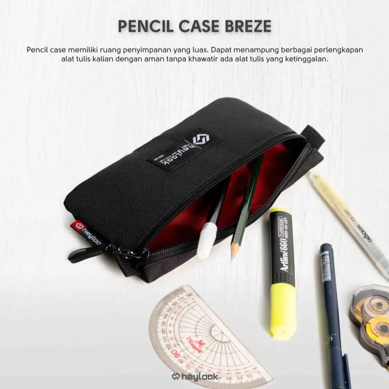 HEYLOOK Tempat Pensil BREZE Kotak Pensil Pencil Case Kostak Anak Atk Sekolah Kuliah Kantor Kerja ALat Tulis Stationery Black 3
