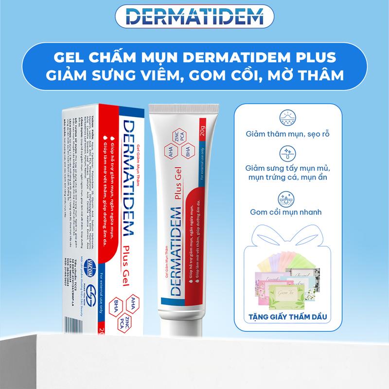 Gel Chấm Mụn DermatidemPlus 20g acnederm kem trị mụn và thâm mụn dr pong trị mụn