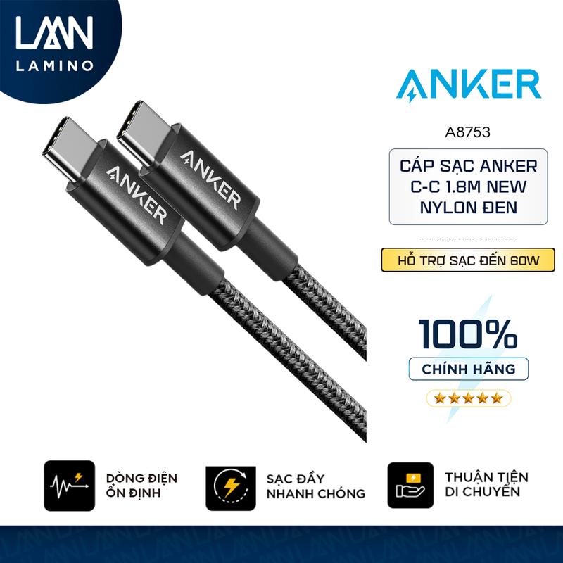 Cáp Anker USB-C to USB-C 60W bện Nylon dài 1m/ 1.8m - (A8752/ A8753