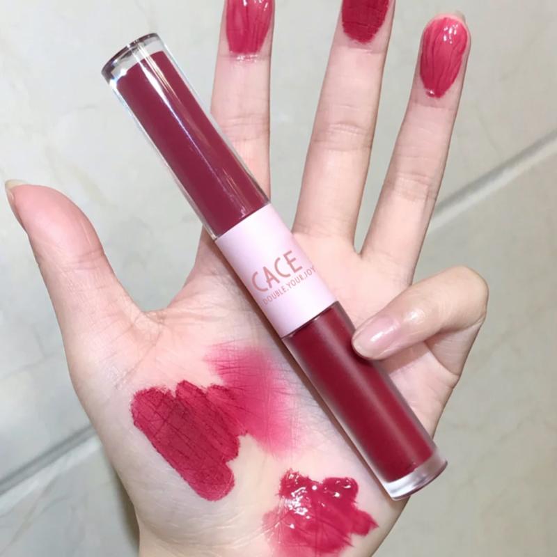 Son Bóng Dạng Lỏng Tráng Gương, Hai Đầu, Lớp Hoàn Thiện Lì Dưỡng Ẩm, Không Phai Màu, Có Thể Dùng Mà Không Cần Trang Điểm, 2 Trong 1 2