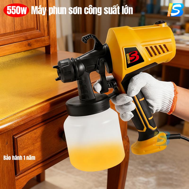  Máy Phun Sơn Cao Cấp Cầm Tay Công suất 550W S.úng Phun Sơn Dùng điện 220V - Bình 800ML Siêu Bền 