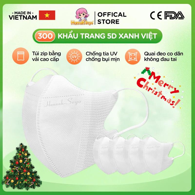   COMBO MỚI 300C  Thùng 300c Khẩu Trang 5D Xanh Việt Hannah-Seyo Chống Tia UV Khẩu Trang Chống Nắng & Bụi Mịn 3 Lớp Cao Cấp Thiết Kế Thông Minh Quai Co Giãn Chống Hơi Nước 