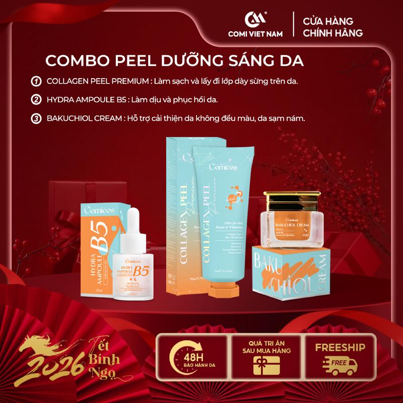   MUA 1 ĐƯỢC 3 COMBO UP SIZE  Serum B5 HA 20ml Collagen Peel 4K 75ml & Kem Face Huyết Yến 20g Hỗ trợ Mờ Thâm Sạm Nám 