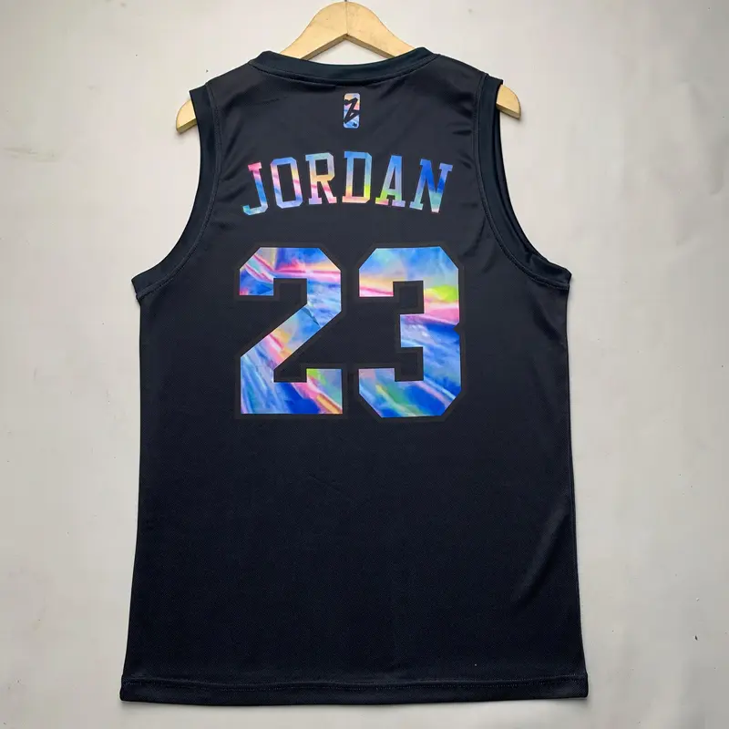 Jersey Basket Michael Jordan Chicago Bulls #23 BLACK RAINBOW HITAM 2