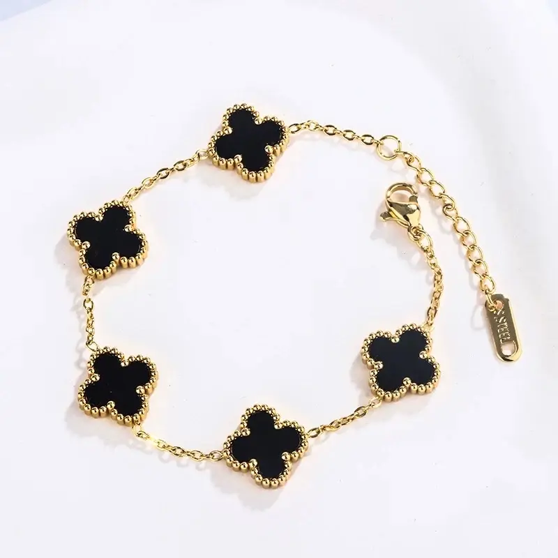 Kalung Titanium Wanita Perhiasan Bunga Hitam Elegan Set Hadiah Kulit Trending Fyp 2