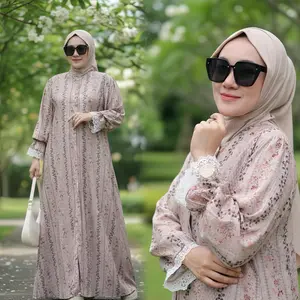 [Fabas] Syahna Dress Gamis Raya Series Bahan Rayon Premium Elegan Nyaman untuk Lebaran dan Acara Formal dengan Desain Bunga Cantik