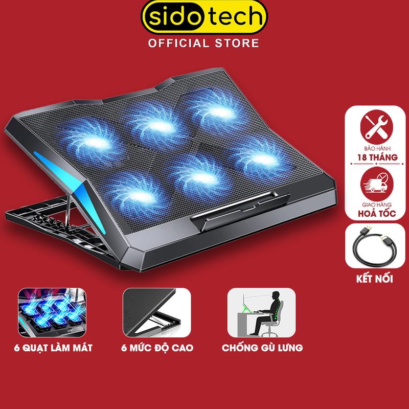 Đế tản nhiệt laptop Sidotech Q3 có 6 quạt làm mát nhanh đèn led gaming tăng FPS chống giật lag hỗ trợ laptop lên đến 18 inch yên tĩnh chống ồn phong cách giúp định hình lại form dáng ngồi hỗ trợ chơi game mượt mà