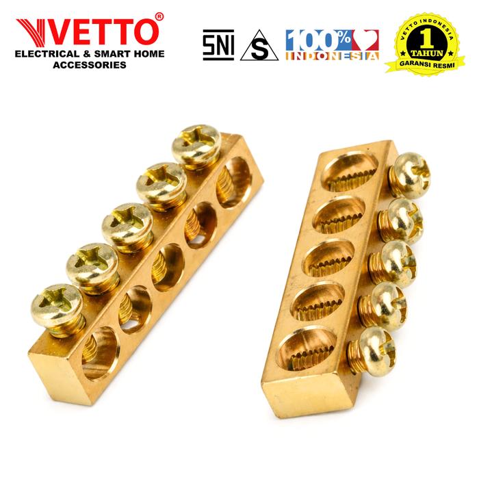 Gambar VETTO Terminal Kabel Blok 5 Baut Lubang Pole Netral Block Ground Tembaga Kuningan dari Vetto Indonesia Kota Tangerang Tokopedia