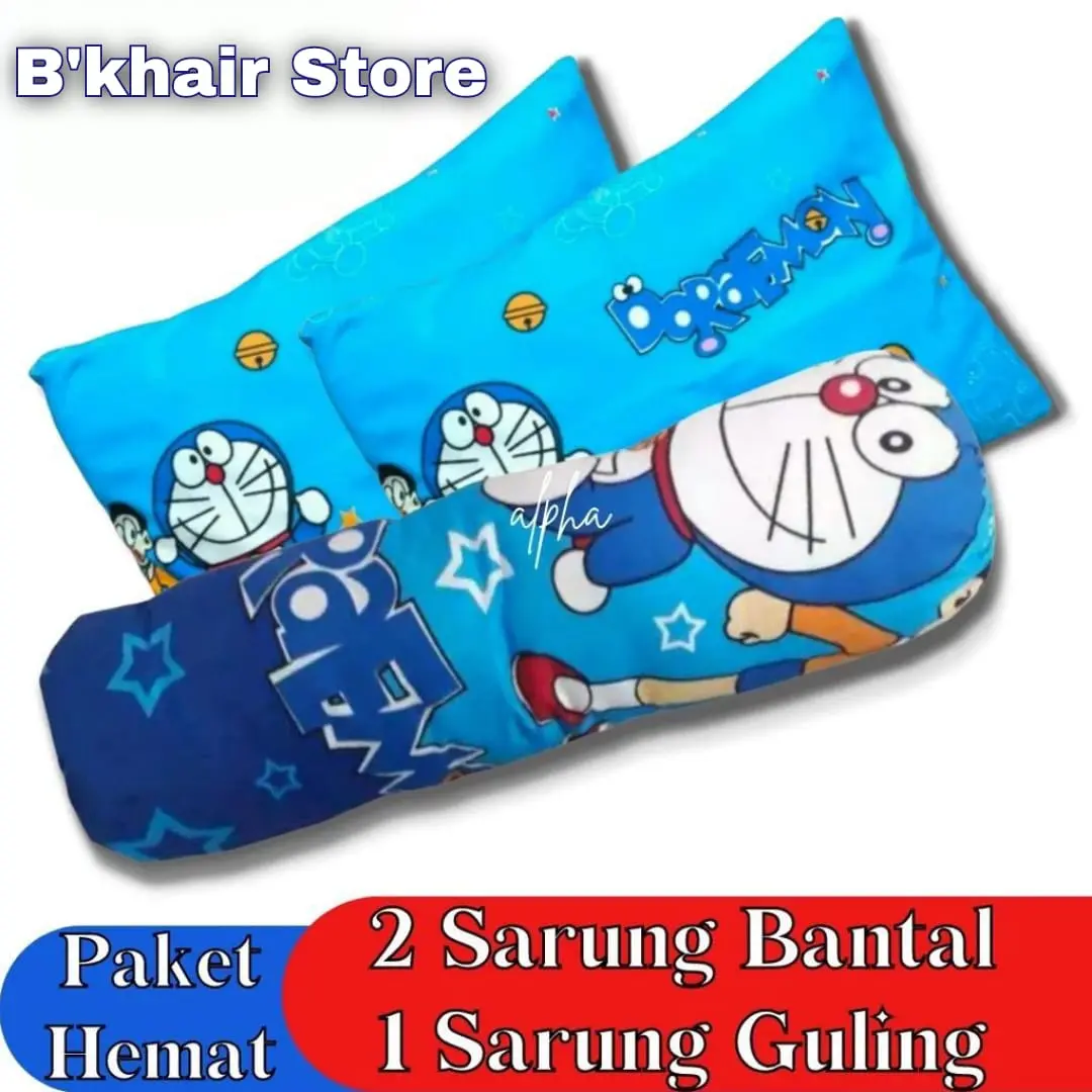 SARUNG BANTAL GULING 1 SET MURAH MOTIF KARAKTER KARTUN ANAK DORAEMON BAHAN KATUN DISPERSE