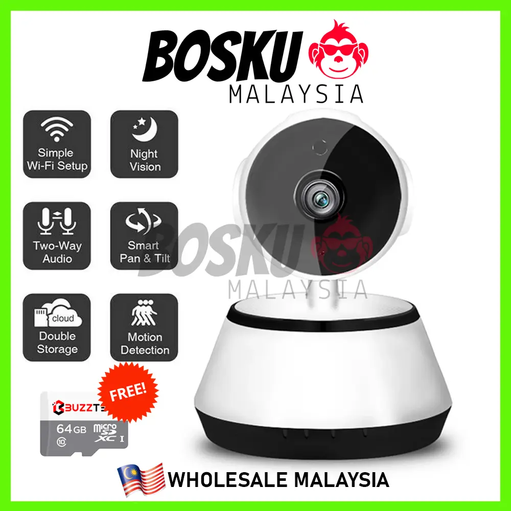 (COD) V380 WiFi CCTV + 64GB Wireless CCTV HD 720P Baby Monitor Wifi IP Camera Auto Tracking Two Way Audio Motion Detection V380