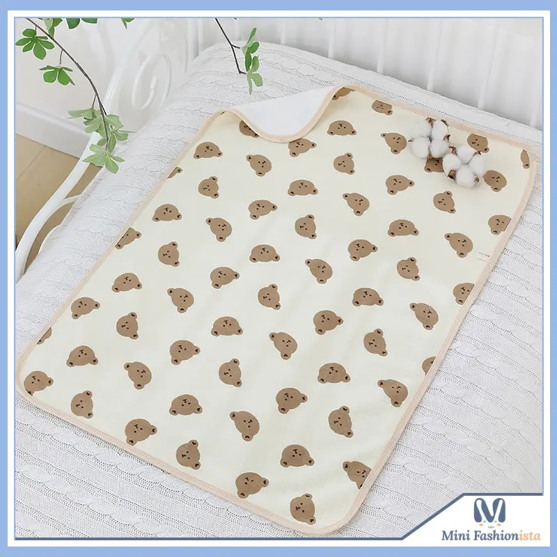 Perlak Bayi Bear Waterproof Changing Matt Muslin Tatakan Ranjang Alas Ompol Bayi Anak-Anak Tidur Bahan Kapas Ukuran 50x70 Import