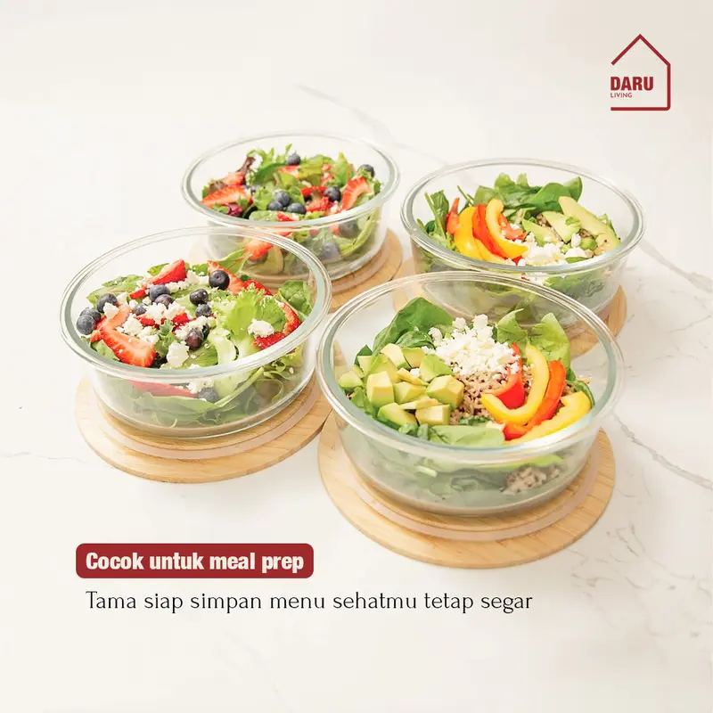 【DARU】TAMA - Food Container Bamboo Lid Cover / Lunchbox tutup kayu / Kotak Makan Kaca 2