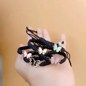 Gelang Kupu kupu enamel tali warna Hitam