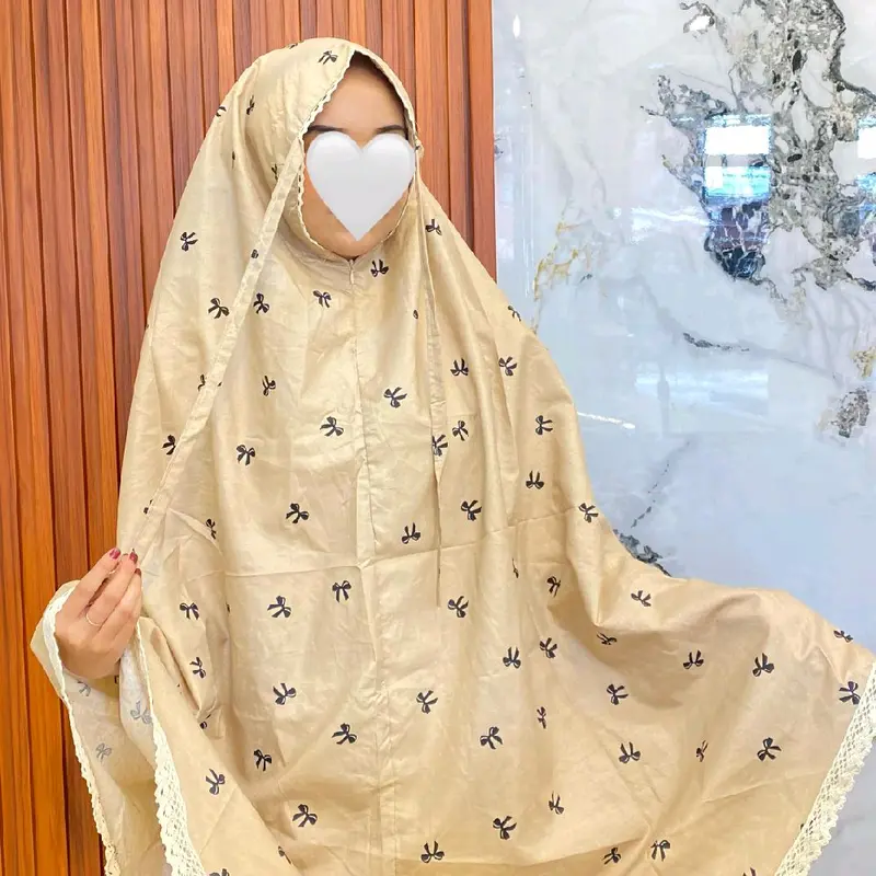 Mukena Rayon Motif Ribbon Pita Hitam - Katun Dewasa - Cantik, Panjang, Wanita, Travel, Renda, Muslim, Mukenah, Bali 1