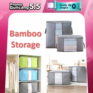 AVVET Tempat Penyimpanan Bed Cover Bamboo Storage Box Organizer Bag Kotak Penyimpanan Baju Selimut Dan Sprey Jumbo Serbaguna