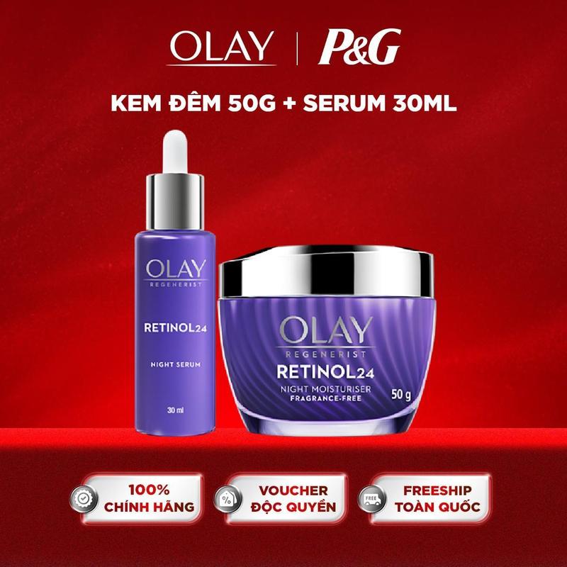 KOL Combo Chống Lão Hóa Ban Đêm OLAY Retinol24 – Kem Dưỡng ban đêm 50g & Serum 30ml Giảm Nếp Nhăn Tái Tạo Da