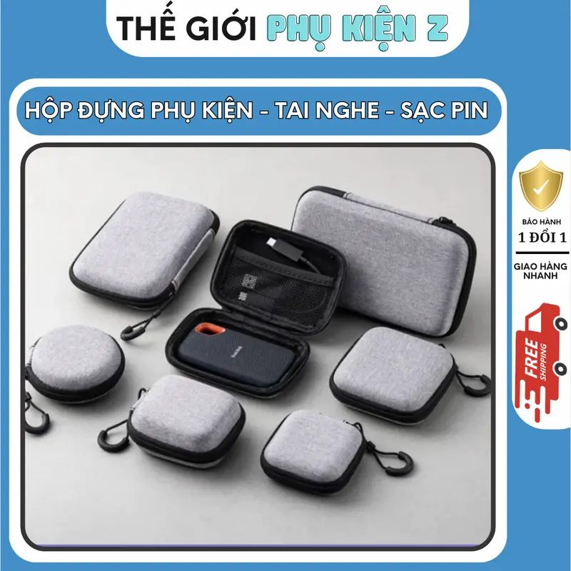 [Chống va đập] Túi Đựng có dây Kéo Tai Nghe Dành Cho Tai Nghe Airpod / Điện Thoại / Cáp Sạc Phụ Kiện 0
