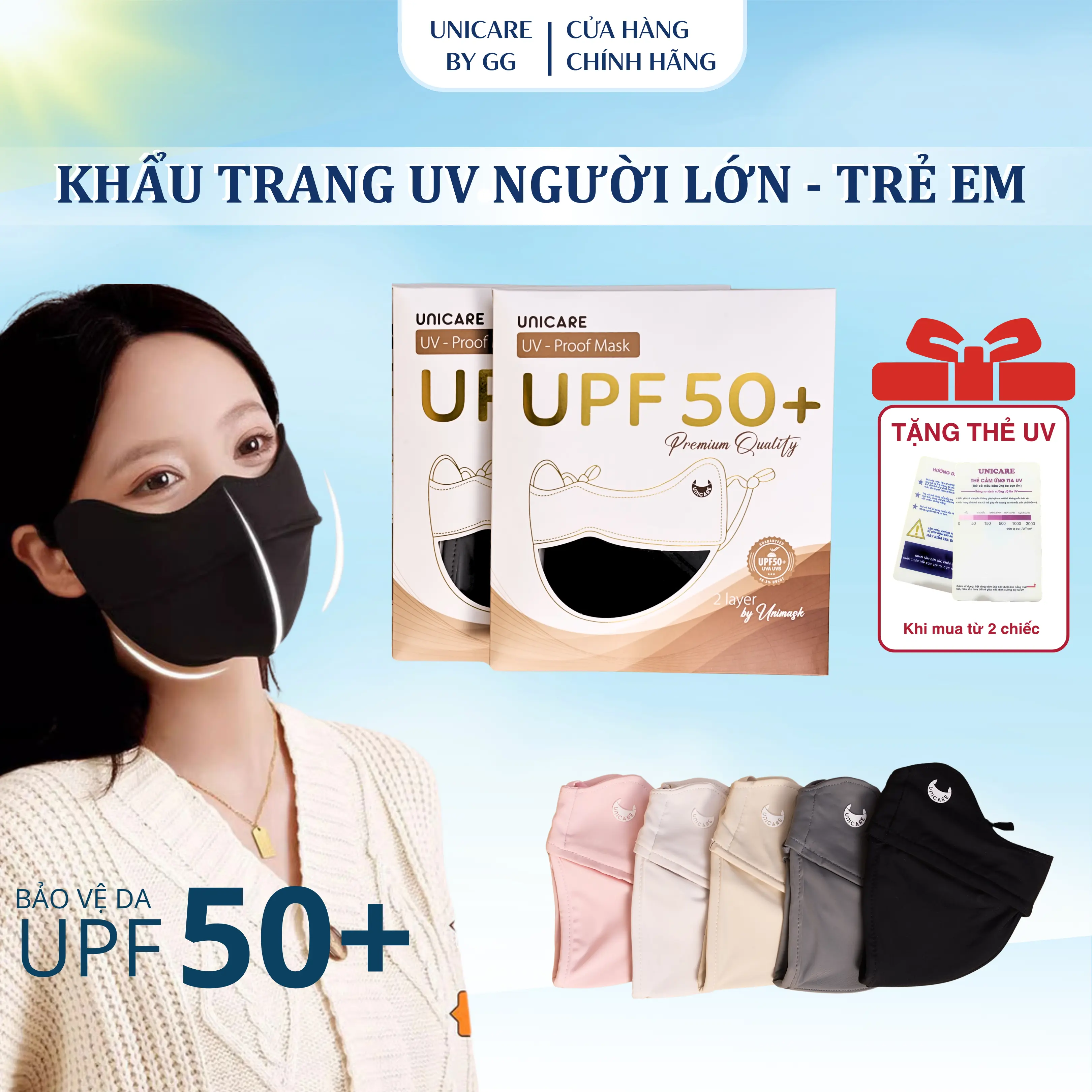 [ SALE ĐÓN HÈ ] Khẩu Trang UV-Proof Unicare Có Gọng | Lụa Băng Mềm Mát | Chống Nắng Che Mặt | Siêu Thoáng Khí - 1