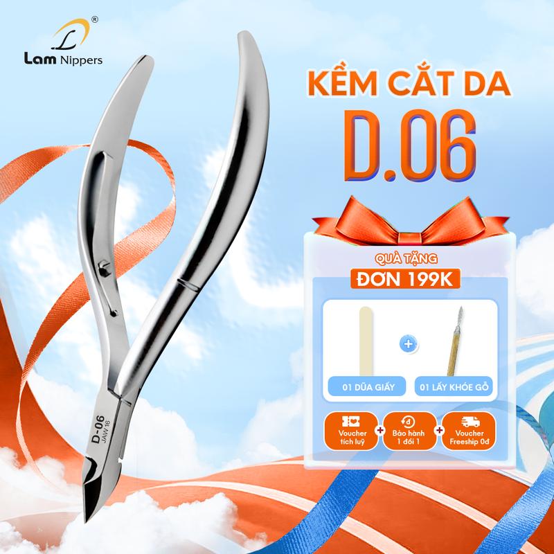 Kềm Nhặt Da D.06, Kềm Cán Dài Đầu Vuông, Thép Không Gỉ, 1 Chống Trợ Lực, 2 Mang Tròn, Bấm Móng Cắt Da - Lam Nippers, Kềm Lâm