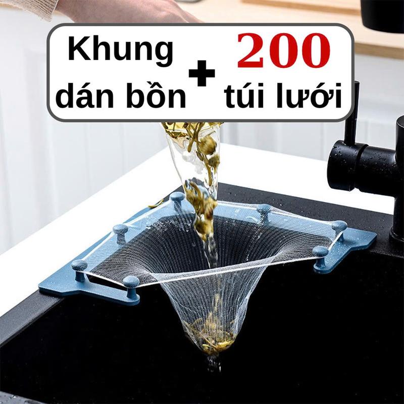 Túi lưới lọc rác bồn rửa chén combo 50, 100, 200 túi lưới TẶNG 1 KHUNG NHỰA gắn bồn rửa chén ( quà tặng màu ngẫu nhiên) túi lưới lọc thức ăn thừa túi rác khay lọc rác dễ dàng lắp đặt bằng miếng dán đồ gia dụng nhà bếp tiện ích