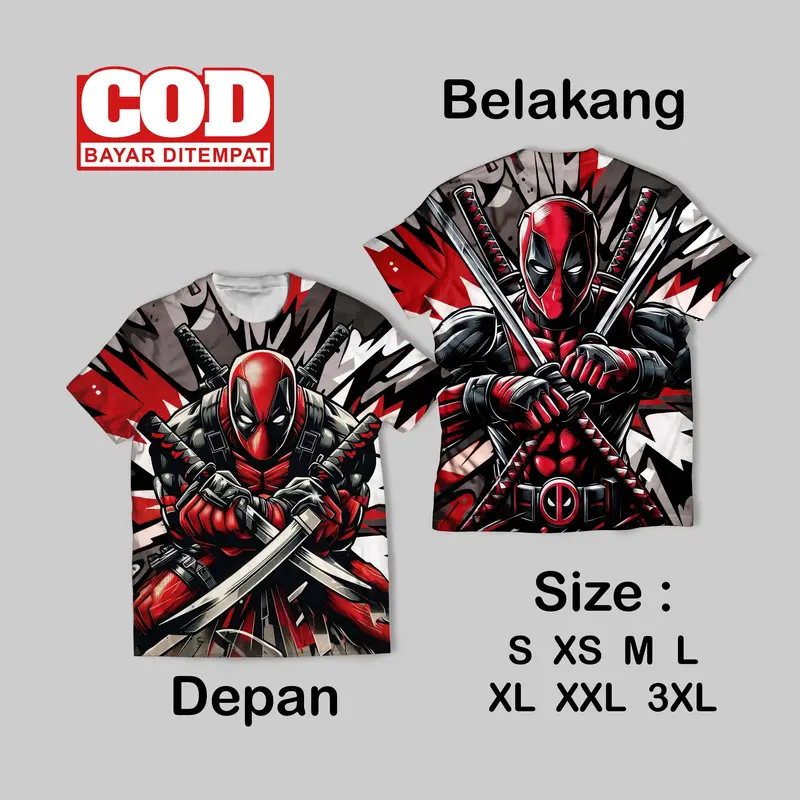 Kaos Fullprin Wolverine Deadpool Wallpaper | Kaos AOP Wolverine Deadpool film Depan belakang 0