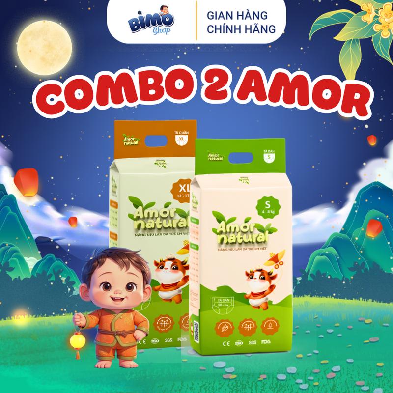 (2A) [COMBO TRẢI NGHIỆM] Combo 2 Bịch Tã/ Bỉm Amor Natural Thoáng Khí Mỏng Nhẹ Cho Bé