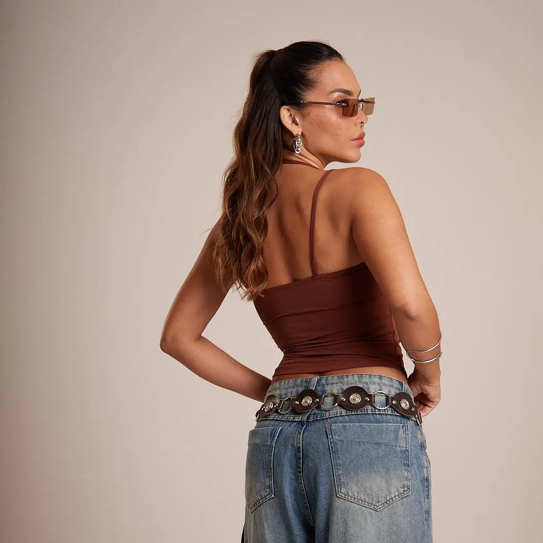 Corset Feminino Cropped Regata Poliamida Moda Gringa Tendência - imagem 4
