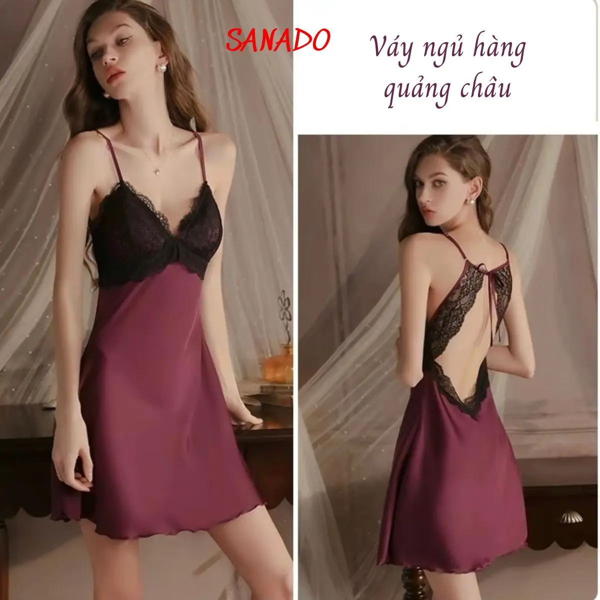Váy Ngủ Lụa SANADO Đầm Ngủ Hàng Quảng Châu Cao Cấp V71