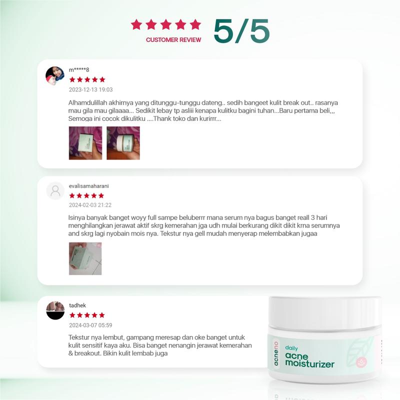 Daily Acne Moisturizer - Acneno isi 50gr | Memperbaiki Skin Barrier Kulit | Membantu Wajah Lebih Terhidrasi Kandungan Panthenol Aman Untuk Bumil & Busui | BPOM Original 6