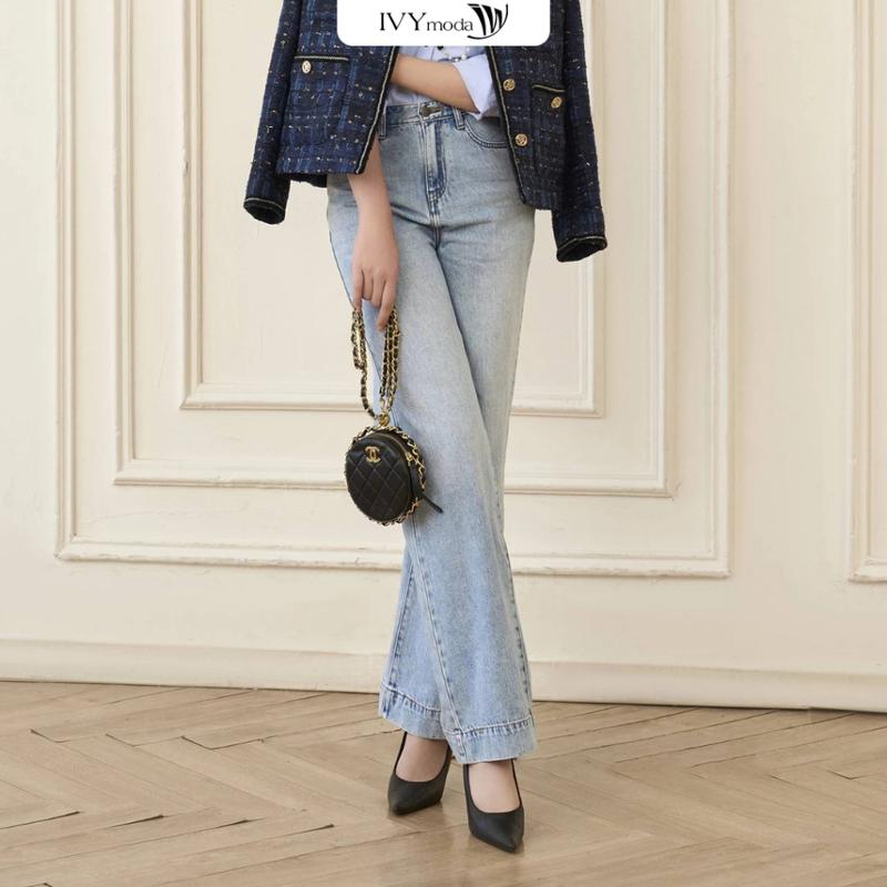 Quần Jeans nữ ống suông cạp cao tôn dáng IVY moda MS 25M8836 