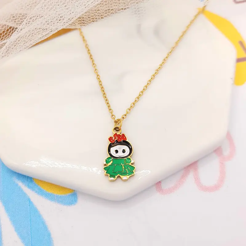 (34) Kalung Labubu Titanium Anak Wanita Karakter Warna Merah Hijau Boneka TK931 Aksesoris Costume Kids Fashion 0
