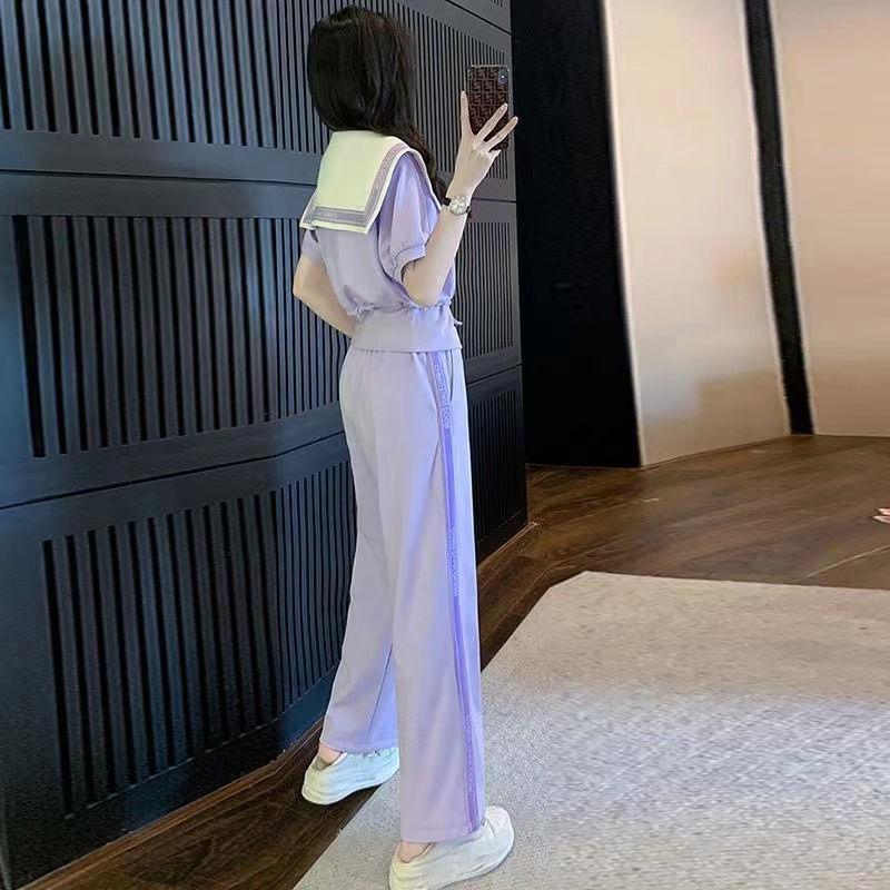 Bộ Đồ Thể Thao, Phong Cách Cổ Điển, Dành Cho Nữ, Bộ Đồ Hai Mảnh, Thời Trang Dáng Rộng Vừa Vặn, ngắn Tay Áo, Quần Ống Rộng, Thích Hợp Cho Mùa Hè 2023, Phong Cách Phương Tây, Trẻ Trung 1