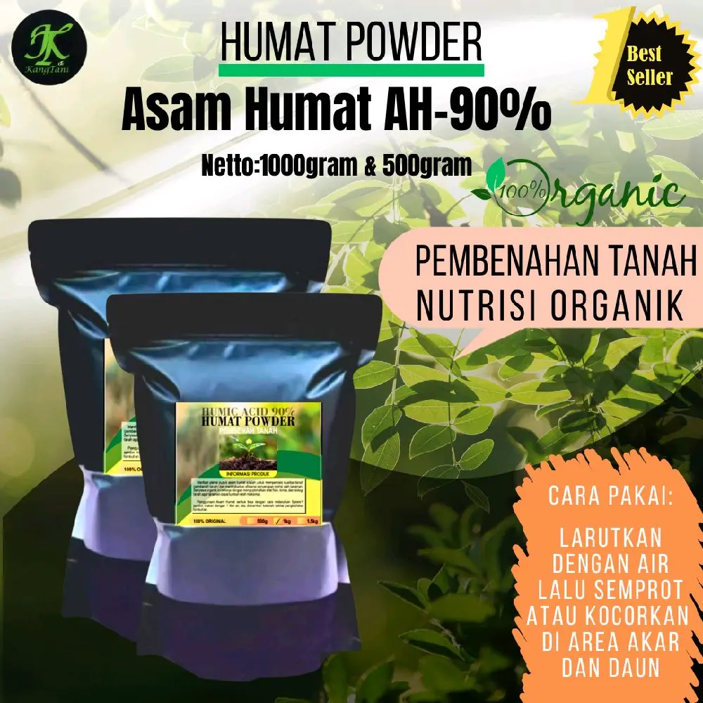 Asam Humat Powder AH-90% Pembenah Tanah 1000gram & 500gram Nutrisi Organik Meningkatkan Kesuburan Tanah & Pertumbuhan Tanaman - Pupuk